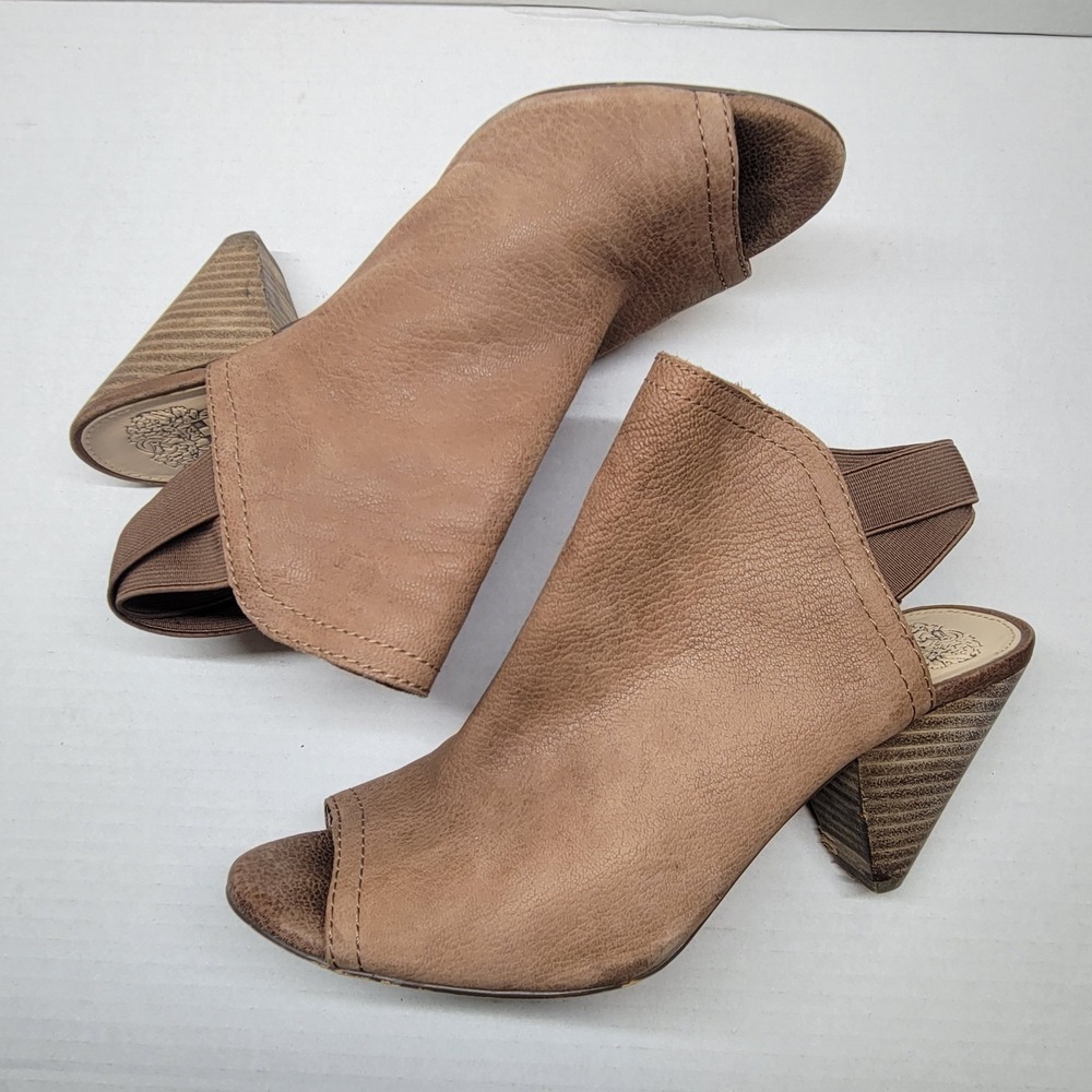 Vince Camuto Peep Toe Booties Brown Leather Slingback Heel Size 8M - Picture 8 of 11